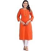 Ramkudi Womens Plain Cotton Kurti Top | Straight Fit Round Neck Kurta | 3/4 Sleeves Tunic Top | Casual Indian Kurti for Women