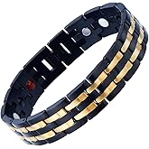 COOLSTEELANDBEYOND Exquisite Stainless Steel Mens Magnetic Bracelet Gold Black with Magnets and Free Link Removal Tool