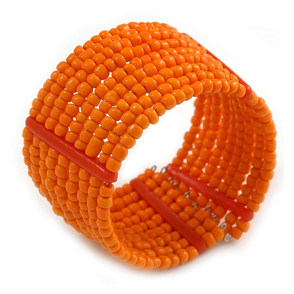 Avalaya Orange Glass Bead Flex Cuff Bracelet - Medium