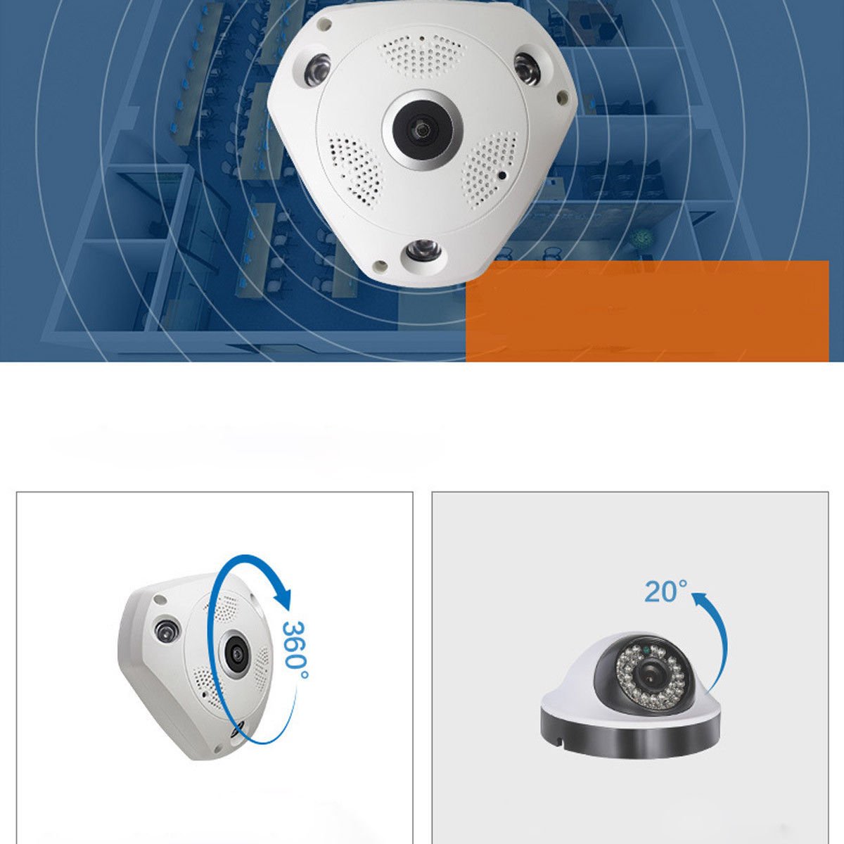 360° Panoramic Wireless IP Camera, ixaer HD Security Fish-Eye Lens WiFi Security Surveillance Camera VR 3D Home Security IP Camera