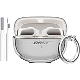 Aircawin for Bose Ultra Open Earbuds Case Clear 2024,Full Protective Shockproof Soft Transparent TPU Cover for Bose Open Ear Wireless Earbud Headphone Accessories with Carabiner and Cleaning Pen-Black