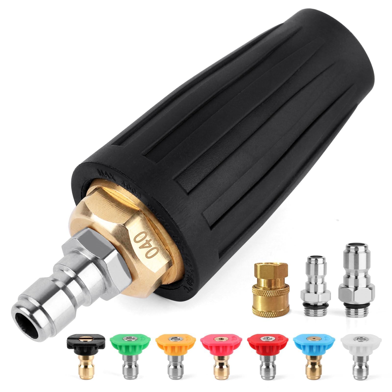 Photo 1 of GIANTOOL Turbo Nozzle Pressure Washer, 4000 PSI 360°Rotating Power Washer Nozzles (Max 5000 PSI) with 1/4” and 3/8” Quick Connect, 7 Pressure Washer Nozzle Tips for Concrete, Brick, Driveway(4.0 GPM)