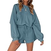 MEROKEETY 2026 Spring Lounge Sets for Women Oversized Batwing Sleeve Casual Top and Shorts 2 Piece Outfits Sweat Set