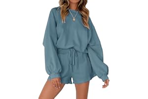 MEROKEETY Women's 2024 Fall Oversized Batwing Sleeve Lounge Sets Casual Top and Shorts 2 Piece Outfits Sweatsuit