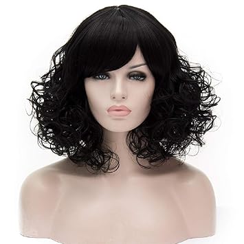Amazon Com Wjsj Short Curly Wigs For Girls Women Jet Black Spiral