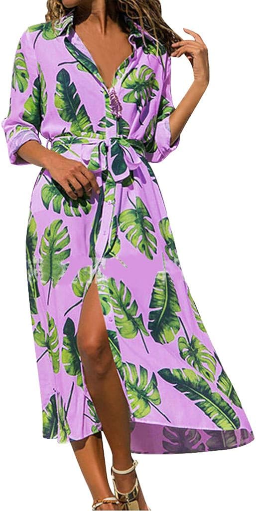 cobalt tropical print batwing sleeve split leg maxi dress