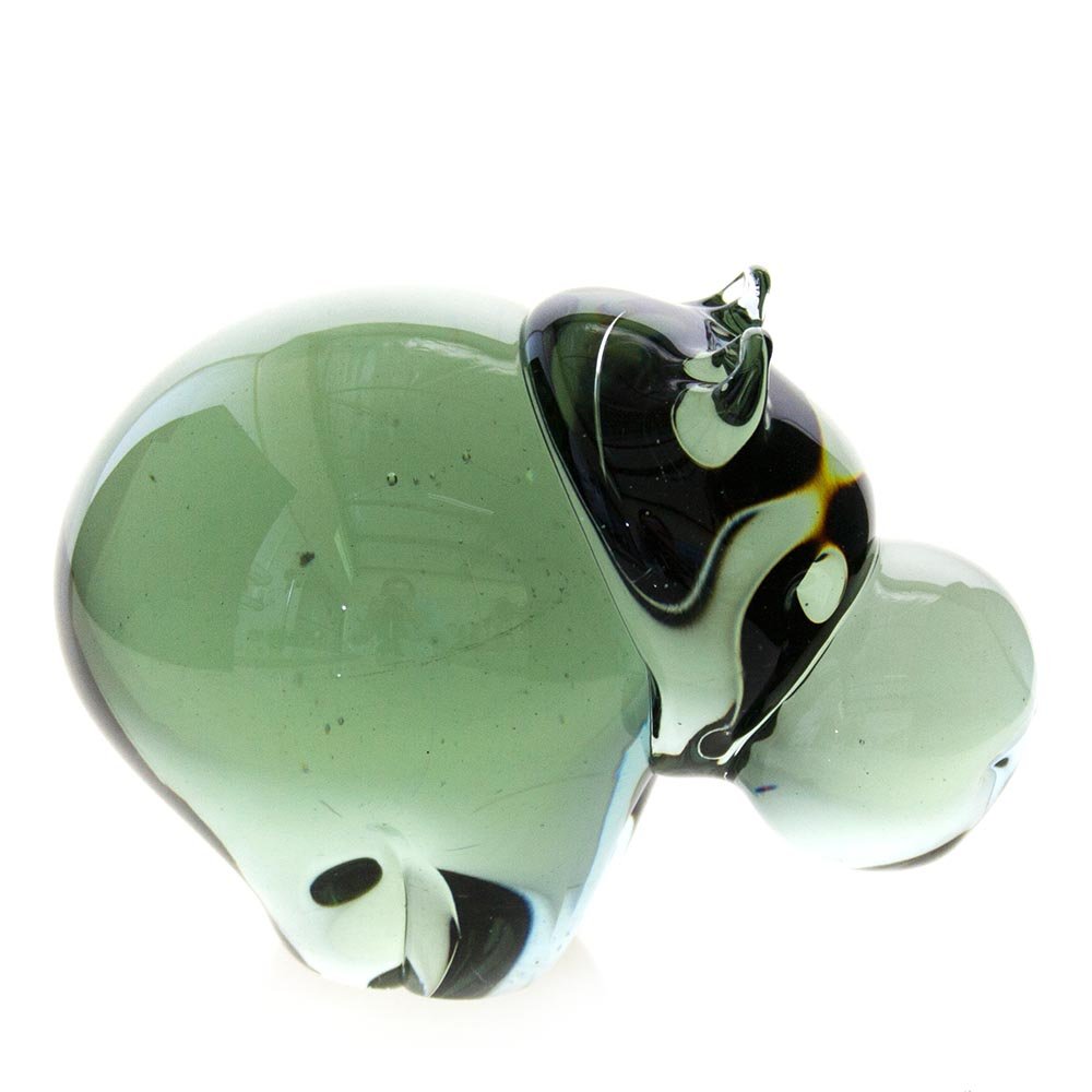 Fair trade hand made Recycled Glass Hippo Sculpture (O3-A)