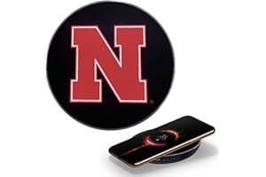 FAMETEK University of Nebraska Wireless Charger with Illuminated Cornhuskers Logo & Built-in Power Bank for Wired and Wireless Charging. 100% Portable Wireless Phone Charger, NCAA Gifts