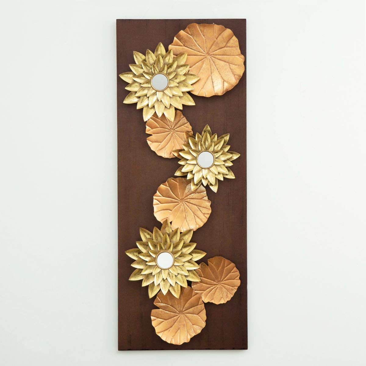 Home Centre Photomontage Textured Lotus Metal Wood Wall Art Brown Amazon In Home Kitchen