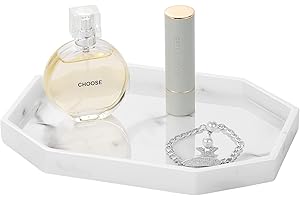 Shinowa 8" Small Octagon Bathroom Vanity Tray, Resin Decorative Perfume Tray Jewelry Ring Dish Tray,Vanity Tray for Bathroom Candle Perfume Soap Shampoo, Ink White