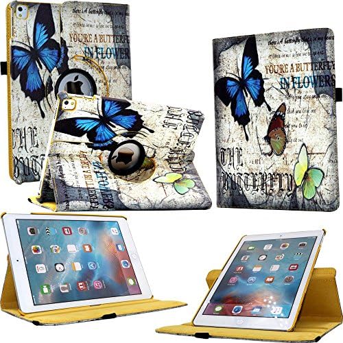 FIII Auto Sleep Wake Feature 360 Degree Rotating Stand Leather Case for iPad Pro 9.7 Inch, Butterfly