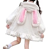 Vensivy Kawaii Bunny Ear Hoodie Women Cute Fuzzy Fluffy Rabbit Sweatshirt Girls Lovely Anime Hooded Long Sleeve Jacket Coat