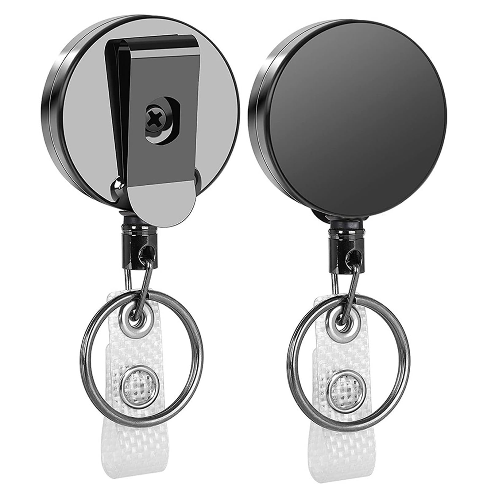 2Pcs Alloy Metal Retractable Badge Holder Key Reel Rustproof Retractable ID Badges Holder Heavy Duty Badge Reel for Name Card Keychain