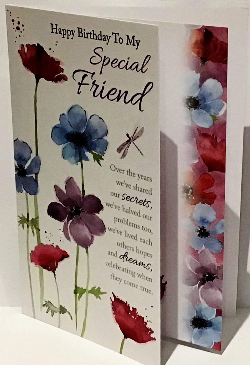 Happy Birthday to My Special Friend Card, Flowers, 8.5 x 6 Inches, Words and Wishes, red|green|yellow|brown