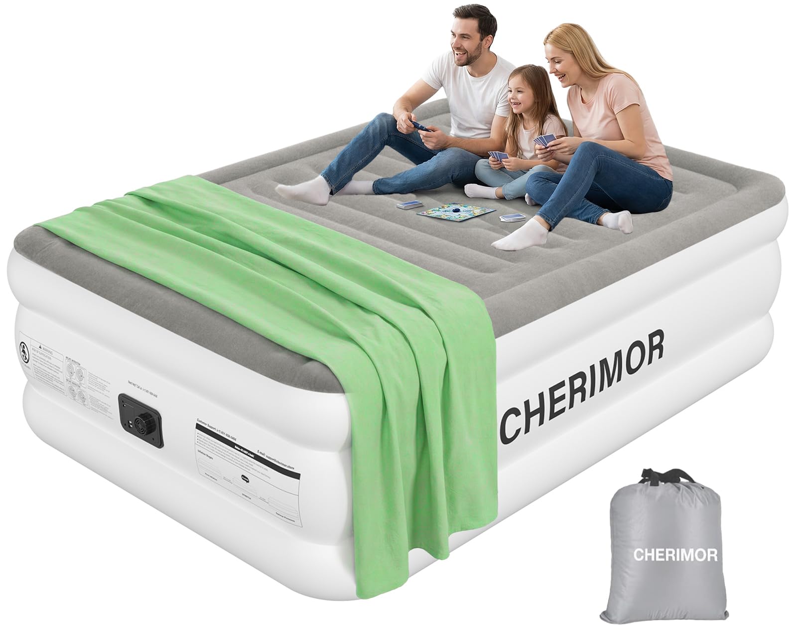 View 1 of ******* factory sealed *******CHERIMOR Air Mattress Queen with Built in Pump, 18" Raised Comfort, Anti-Sag Horizontal Beam, 800lbs Heavy-Duty Support Blow Up Mattress, Multi-Layer Leak Proof Air Bed for Home Guests Camping