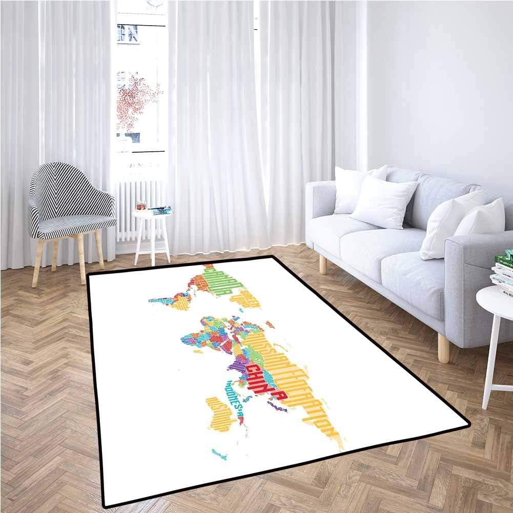 World Map Area Rugs for Living Room Colorful High School Classroom Map with Names of Countries Educational Print Gifts for Women (5'x8') Multicolor