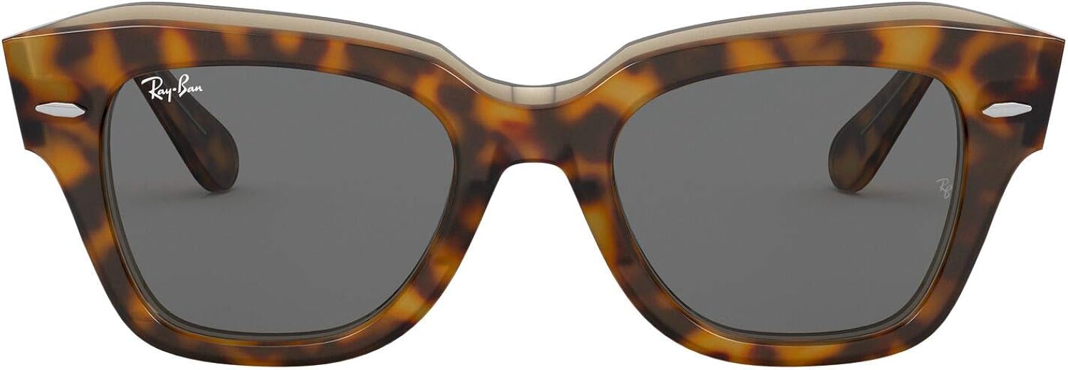 Ray-Ban Women's RB2186 State Street Sunglasses, Havana On Transparent Light/Dark Grey, 49 mm: Shoes