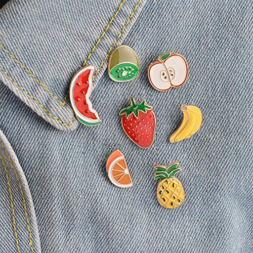 Cute Enamel Lapel Pins Set Cartoon Animal Plant Floral Fruits Foods Brooches Pin Badges for Clothing Bags Backpacks Jackets Hat DIY (Kiwi orange apple banana fruits set of 7) - Thumbnail 4