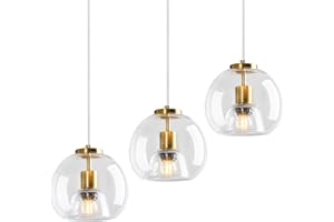 LBSQJ Clear Glass Pendant Lights Kitchen Island 3 Pack 8.07" Glass Globe Pendant Light Gold Hanging Light Fixture Modern Pendant Lighting for Kitchen Island Bedroom Dining Room