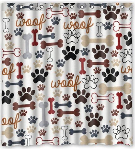 Hot Sale Dog and Dog Paw Prints Theme 100% Polyester Picture bathroom curtain Shower Curtain (66" x 72" ) Shower Rings Included with Hooks