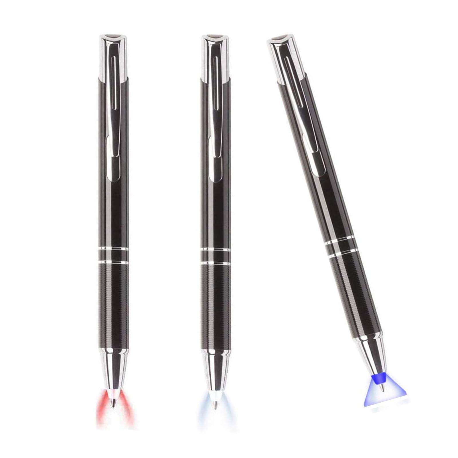 Frishare Light Up Pen Light, Lighted Tip Pens, LED Penlight Pocket Pen Flashlight with Extra Black Refills and Batteries for Night Writing &Working- 3Pack- (1Red 1White 1Blue Light)