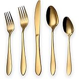 Stainless Steel Titanium Plated Golden Flatware Set 20 Piece, Golden Flatware Set, Golden Silverware Set Service for 4 (Shiny