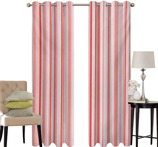 hengshu Coral Curtains for Sliding Glass Door Vertically Striped Retro