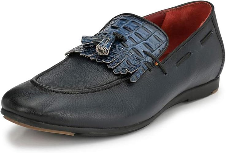 Buy HITZ Blue Leather Loafers with Tassels at Amazon.in