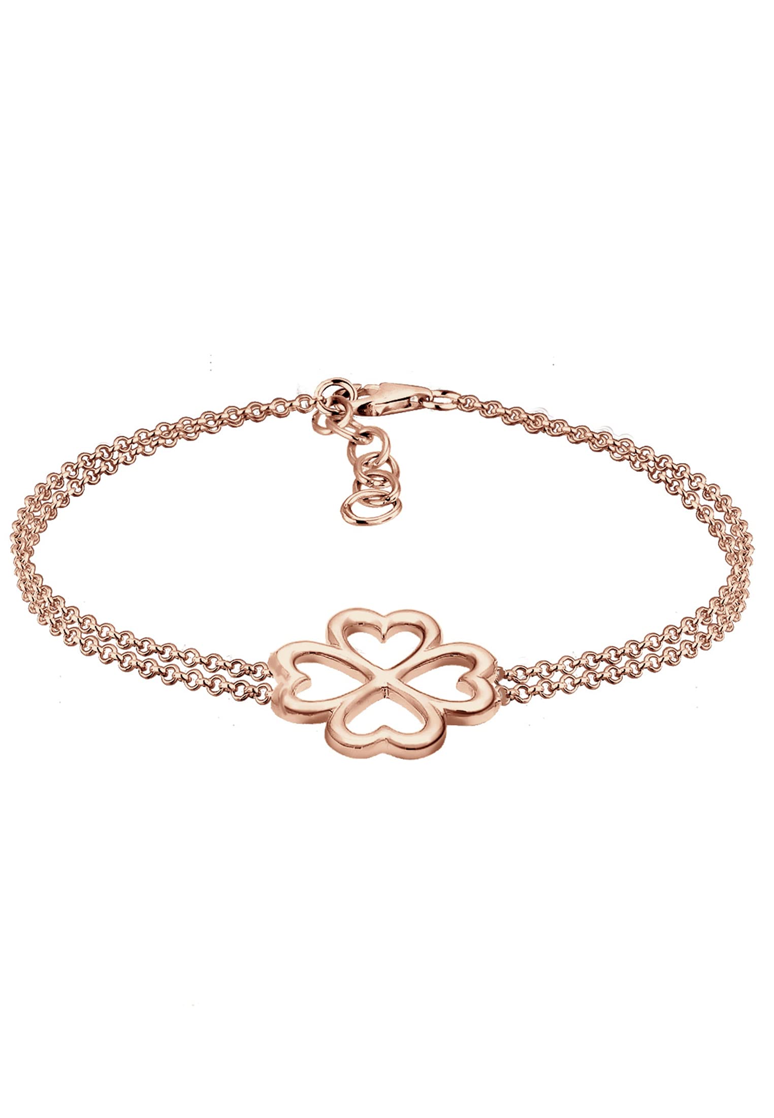 Elli Women's 925 Sterling Silver Rose Gold Plated Clover Leaf Bracelet - 16cm length