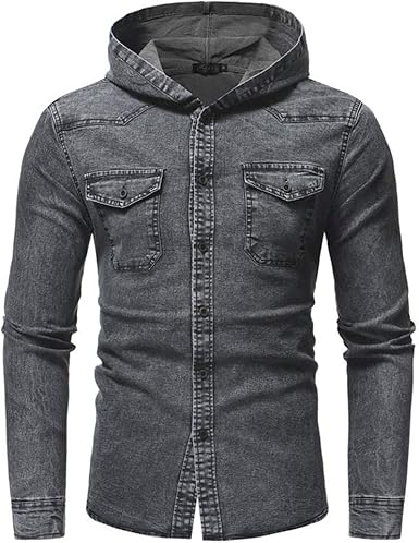 hooded denim shirt mens