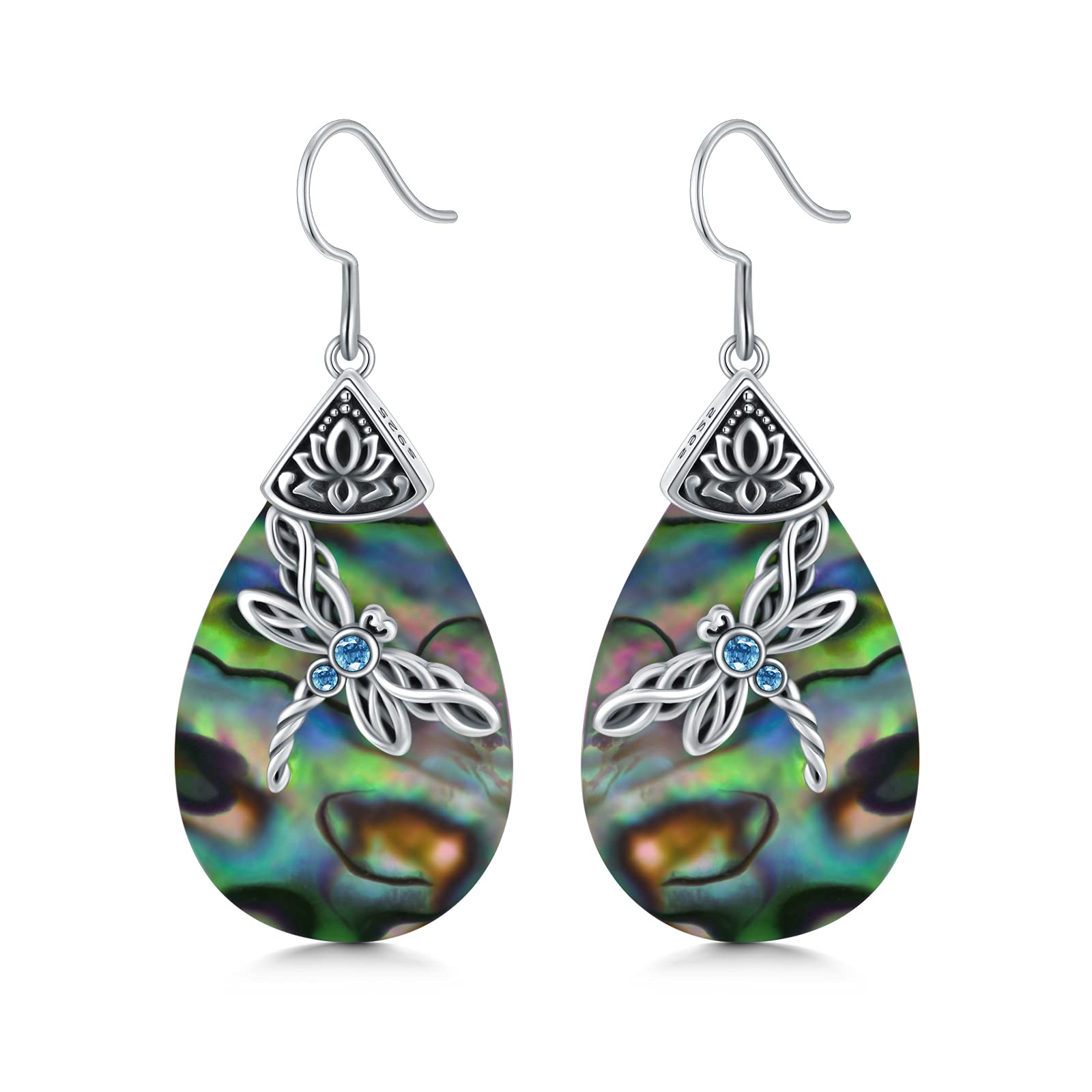 Celtic Dragonfly Earrings Sterling Silver Abalone Shell Dangle Drop Earrings, Dragonfly Jewellery Birthday Gifts For Women Her