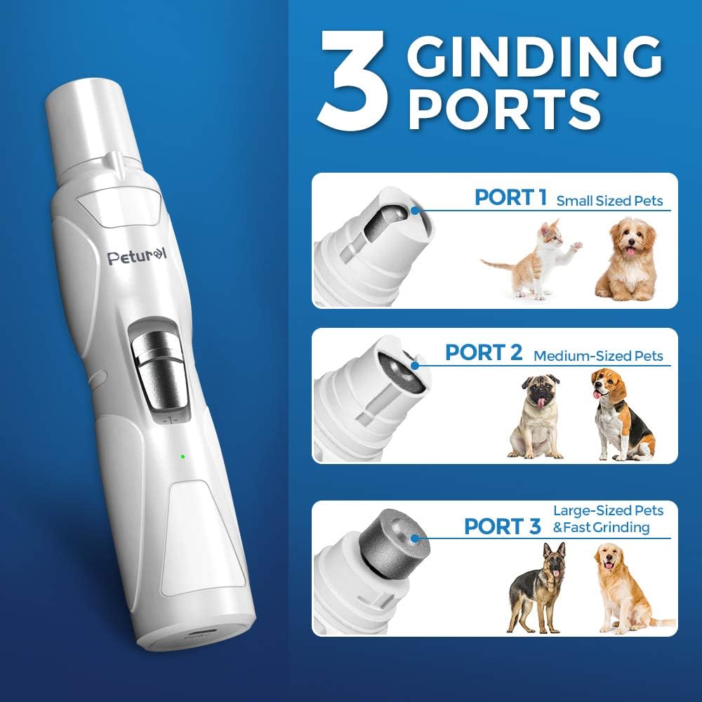 Petural Dog Nail Grinder and Clippers – Upgraded 2-Speed Rechargeable Electric Pet Nail Trimmer – Painless Paws Grooming, Trimming Tool, Smoothing for Cats, Large, Medium & Small Dogs