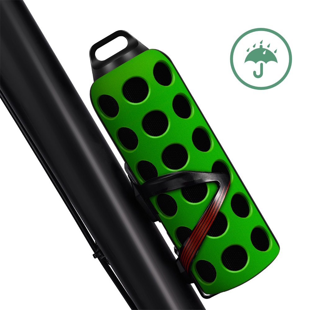 Outdoor Bluetooth Speaker,Horsky Ultra Portable Stereo Sport Wireless Speaker Life Waterproof Bass Superior Sound Built-in Mic Long Playtime Output 3Wx2 with Carabiner Green/Black