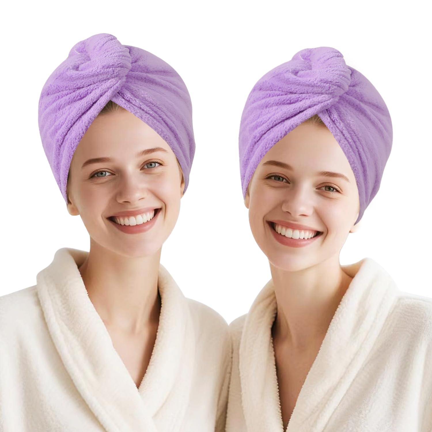 Photo 1 of AGKXHDEC 2 Packs Microfiber Towel, Hair Turbans for Wet Hair, Drying Hair Wrap for Women(Purple-2pcs)