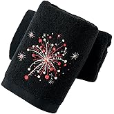 YiLUOMO Spark Fireworks Embroidered Design Hand Towels Black Set of 2 Soft Thick Luxury 100% Cotton Highly Absorbent Bathroom Hand Towel for Holiday Party Decorative Gift 13 X 29 Inch