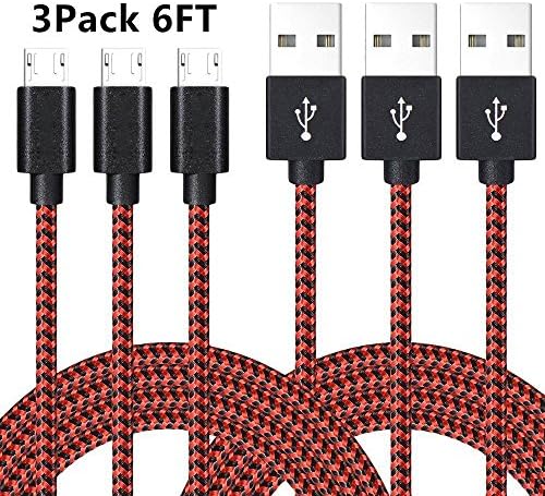 AOSON Micro USB Cable [3pcs 6ft] Braided Fast Charger Cordsfor Samsung USB Cables/Android Cables - Micro USB Charging Cables for Galaxy S7/S6/S5,Note 5/4/3,HTC,LG,Nexus Sony (3X6ft Black Red)