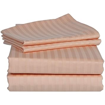 Reliable Trends 300 TC Plain Stripe Cotton King Size Elastic Fitted Bedsheet(230x250cm, Peach)