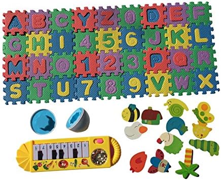 36pc ABC Playmat Eva Foam, Toddler Bundle-Including , Electronic Baby Keyboard, Puzzle Egg and Animal Refrigerator Magnets
