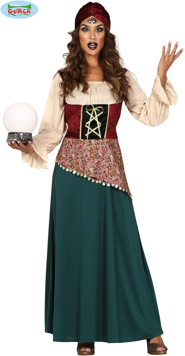 FIESTAS GUIRCA Fortune Teller Costume Women - Halloween Gypsy Costume with Gypsy Dress and Fortune Teller Headpiece Size L UK 14-16