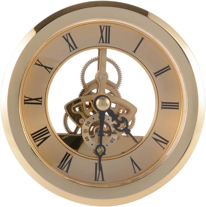 Kreema Mini Clock Insert Quartz Movement 103mm Round Roman Numerals Golden Trim