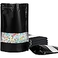 100 Pack Smell Proof Bags, Resealable Mylar Bags with Matte Window, Foil Pouch Stand-up Bags for Food Self Sealing Storage, Scratch Resistant Hand Storage Bags.(Black, 6.3×9.4 Inch)