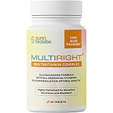 SUNN BIOLABS MULTIRIGHT | Low Acid MULTIVITAMIN | Bladder-Friendly | 14 Vitamins &amp; 14 Minerals |, pH Balanced | Easy on Digestion-Less Acidic | Buffered Vitamin C | 90 Tablets