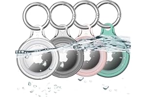 COOLQO IPX8 Waterproof Airtag Holder Compatible with Apple AirTags, AirTag Case Keychain Air Tag Holder, Hard PC AirTags Key Ring Cases Tags Chain Apple GPS Item Finders Accessories, 4 Pack 01
