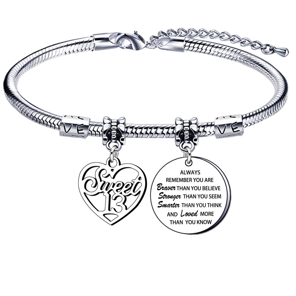 GUOYU 13th 16th 18th 21st 30th 40th 50th 60th 70th Birthday Bracelet for Women Girl Family Lovely Jewellery for Her (13th birthday bracelet)
