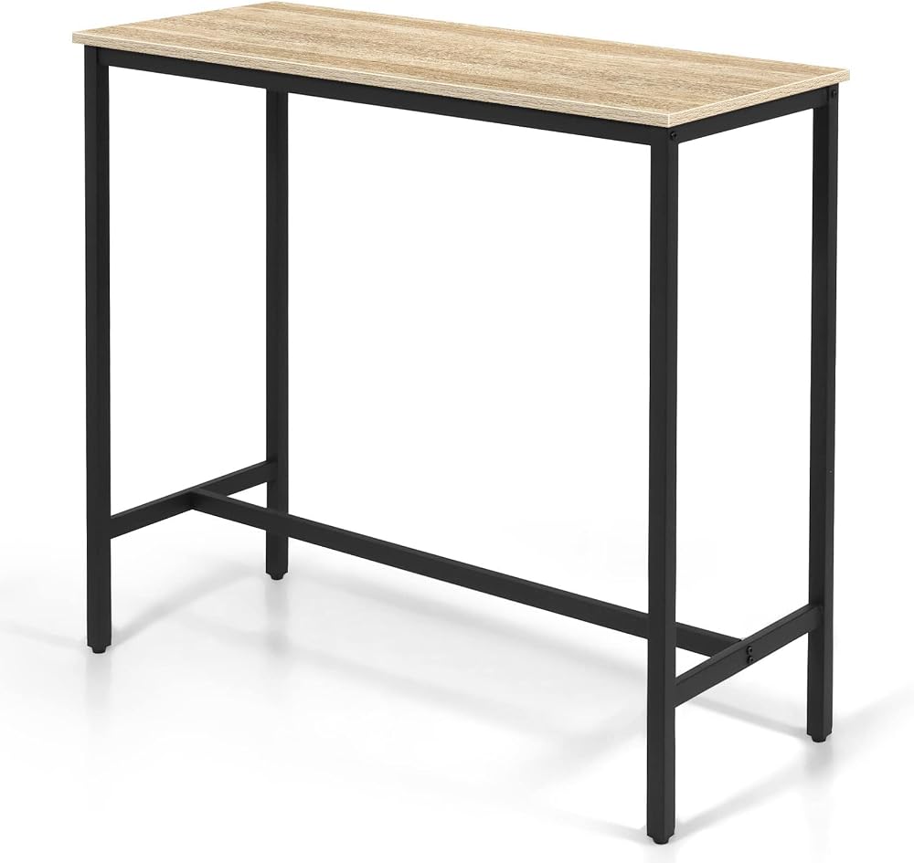 KU Syang 100cm Industrial Bar Table Walnut Brown Adjustable Height Steel Frame
