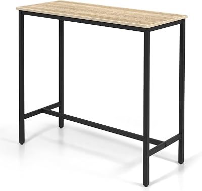 KU Syang 100cm Industrial Bar Table Walnut Brown Adjustable Height Steel Frame