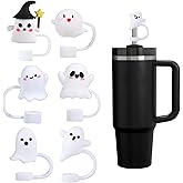 6PCS 3D Ghost Halloween Straw Toppers for Stanley Cup, Cute Silicone Straw Covers Cap Compatible with 30&40oz Tumbler with Handle,10mm 0.4in Dust-Proof Reusable Tips Lids for Halloween Gifts