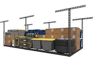 Jusgym 4X8FT Overhead Garage Storage Rack, 22"-48" Height Adjustable Garage Ceiling Storage Racks, Heavy Duty Metal Overhead Storage Organizer System, 750LBS Weight Capacity