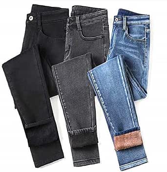 Pantalones vaqueros térmicos de cintura alta para mujer, con forro polar,  pantalones elásticos: Amazon.es: Ropa