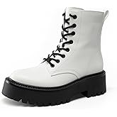 DREAM PAIRS Women's Platform Combat Ankle Boots Fashion Lace-up Short Booties with Lug Sole and Side Zipper
